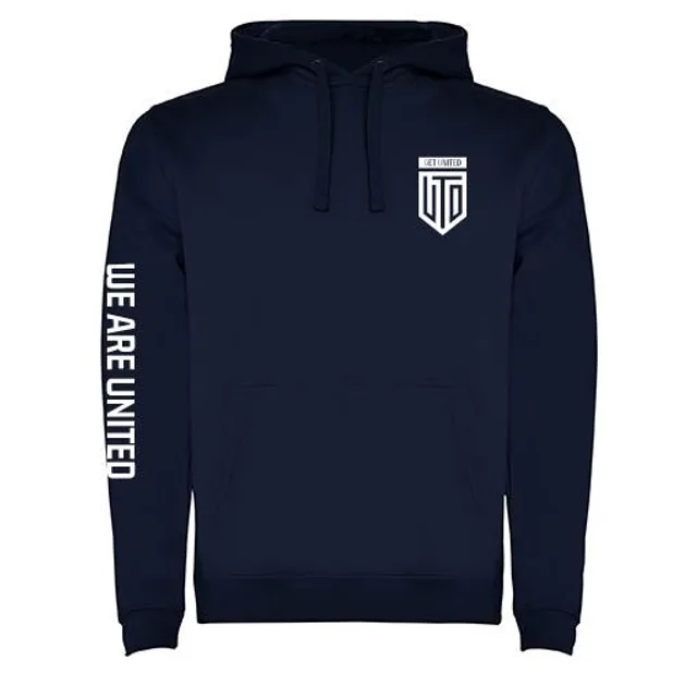 Donkerblauwe GET United-hoodie met het clublogo op de borst en "We are United" op de mouw